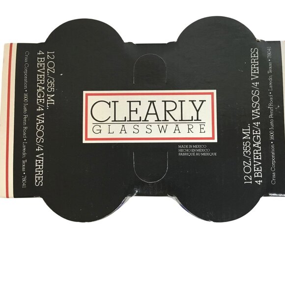 VTG CRISA Clearly Glassware Atomic 12oz Highball 4 w/box NOS Blue Geometric MCM - Picture 4 of 4